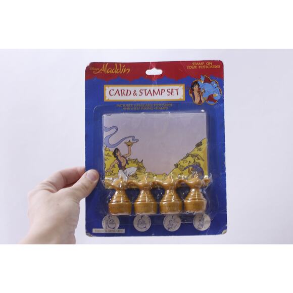 Disney Aladdin, Card & Stamp Set, 6 Mailable Postcards, 4 Self-inking Stamps - Picture 1 of 2